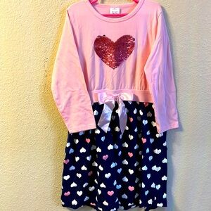 Girls Heart dress with sequined heart, size 11-12Y
